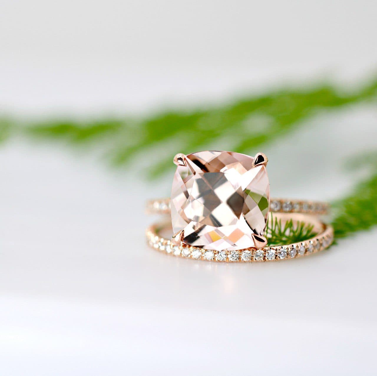 morganite buying guide - cushion-cut morganite ring