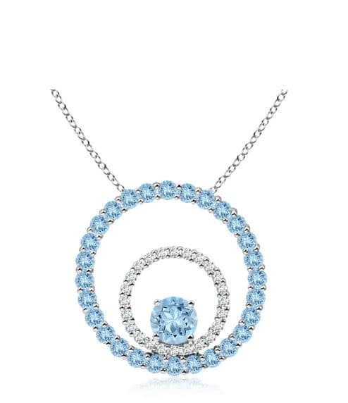 Diamond and Aquamarine Double Circle Pendant Necklace Angara