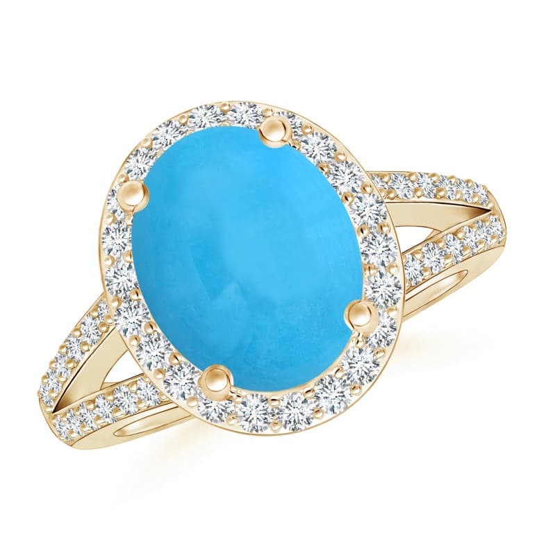 Oval Turquoise Split Shank Halo Ring Angara