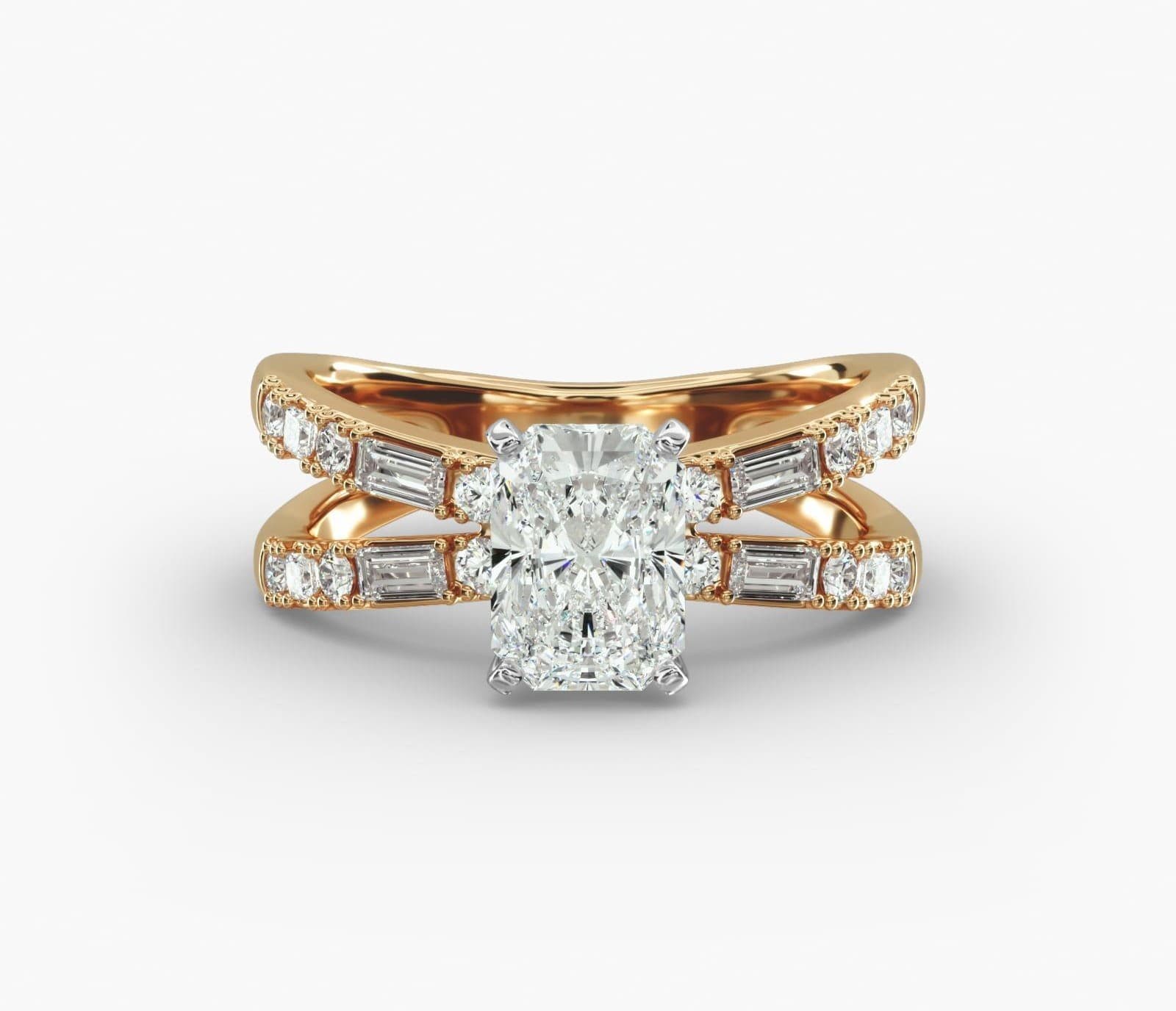 Dot Dash Split Shank Diamond Engagement Ring in 14k Yellow Gold Blue Nile